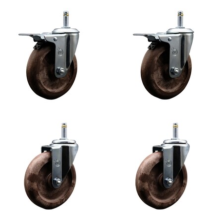 Service Caster 5 High Temp Glass Filled Nylon 7/16'' Stem Caster Set 2 Total Lock Brakes, 4PK SCC-GRTTL20S514-GFNSHT-716138-2-S-2